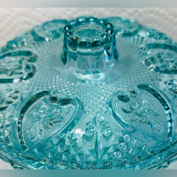 Vintage KIG turquoise blue candy dish, pedestal feet. NO blemishes noted. - Picture 7 of 7